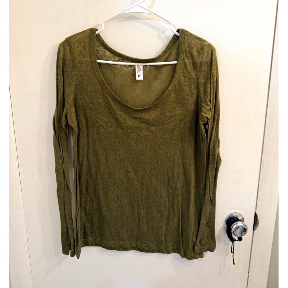 Tee Shop Women's L Green Solid Scoop Neck Long Sleeve Pullover Top